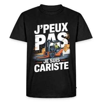 Humour Métier Logistique | T-Shirt Cariste Cadeau - T-shirt Premium bio Homme - noir - Devant - Nico (187cm)
