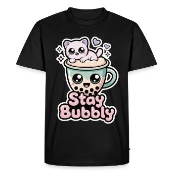 Stay Bubbly Shirt with Cat – Bubble Tea Shirt - Men's Premium Organic T-Shirt - black - Front - Nico (187cm)
