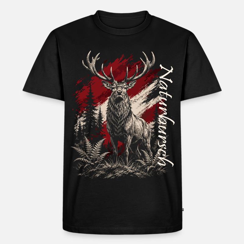 Hirsch im Wald – Rustikal Illustration - Männer Premium Bio T-Shirt - Schwarz