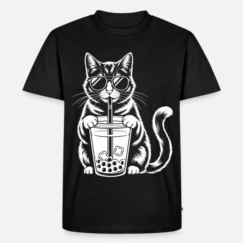 Katze mit Bubble Tee - Männer Premium Bio T-Shirt - Schwarz