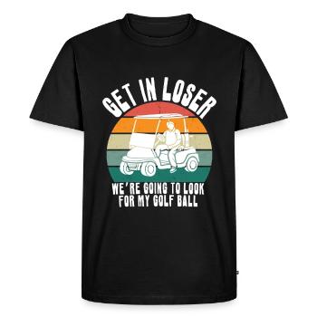 Coucher de soleil rétro sur voiturette de golf - T-shirt Premium bio Homme - noir - Devant - Nico (187cm)