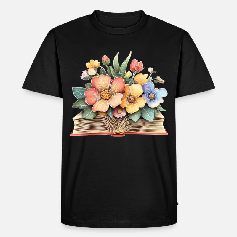 Buch mit Blumen - Männer Premium Bio T-Shirt - Schwarz