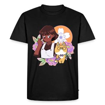 Signe cœur de doigt & renard mignon avec main prothétique - T-shirt Premium bio Homme - noir - Devant - Nico (187cm)