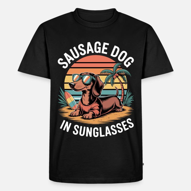Beach Dackel - Männer Premium Bio T-Shirt - Schwarz