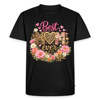 Best Mom Ever – Style Léopard et Fleurs Couronne  - T-shirt Premium bio Homme - noir - Devant - Nico (187cm)