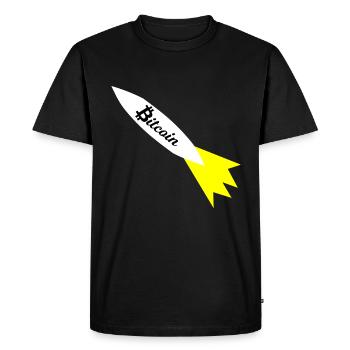 Bitcoin Rocket Print - Men's Premium Organic T-Shirt - black - Front - Nico (187cm)