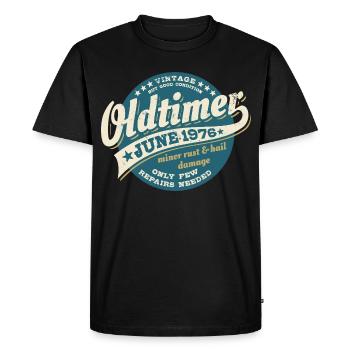 Millésime juin 1976 | Cadeau d’anniversaire - T-shirt Premium bio Homme - noir - Devant - Nico (187cm)