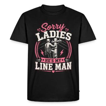 Épouse d’un professionnel de la ligne électrique - T-shirt Premium bio Homme - noir - Devant - Nico (187cm)