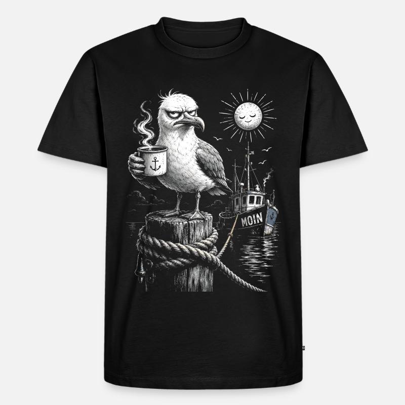 MOIN – Grumpy Seagull with Coffee - Men's Premium Organic T-Shirt - black