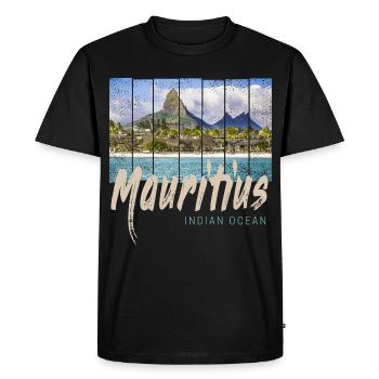 Souvenir de l’île Maurice sur la plage de l’océan Indien - T-shirt Premium bio Homme - noir - Devant - Nico (187cm)