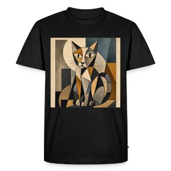 Cubist Cat Figurine in Geometry - Men's Premium Organic T-Shirt - black - Front - Nico (187cm)