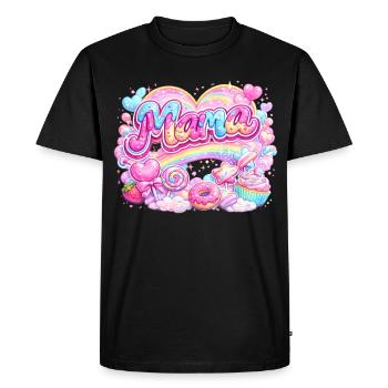 Mama Bonbons et Arc-en-Ciel | Cadeau Maman - T-shirt Premium bio Homme - noir - Devant - Nico (187cm)