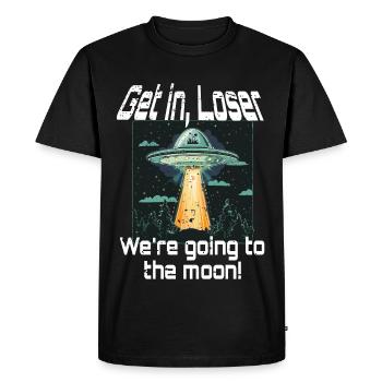 Bitcoin Get In Loser To The Moon UFO Alien Meme - T-shirt Premium bio Homme - noir - Devant - Nico (187cm)