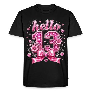 Hello 13 Diamonds and Pink Bow | Birthday - Men's Premium Organic T-Shirt - black - Front - Nico (187cm)