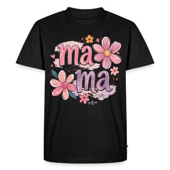 MAMA Grandes Fleurs et Nœud Rose | Style Rétro - T-shirt Premium bio Homme - noir - Devant - Nico (187cm)