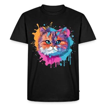 Exotic Shorthair Cat Face Colorful Splash Art  - Men's Premium Organic T-Shirt - black - Front - Nico (187cm)