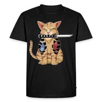 Katana Cat Cadeau drôle de chaton japonais - T-shirt Premium bio Homme - noir - Devant - Nico (187cm)