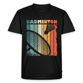 Imprimé rétro avec raquette de badminton et volant - T-shirt Premium bio Homme - noir - Devant - Nico (187cm)