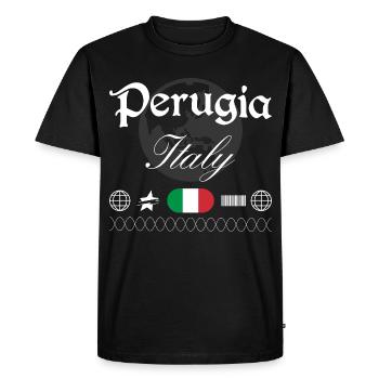 Perugia Italy Streetwear Travel Souvenir - Men's Premium Organic T-Shirt - black - Front - Nico (187cm)
