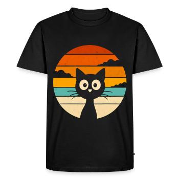 Chat Noir Rétro Sunset - T-shirt Premium bio Homme - noir - Devant - Nico (187cm)