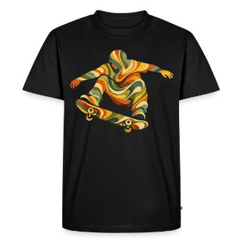Skateur Vagues Rétro | Design Skate Vintage Psyché - T-shirt Premium bio Homme - noir - Devant - Nico (187cm)
