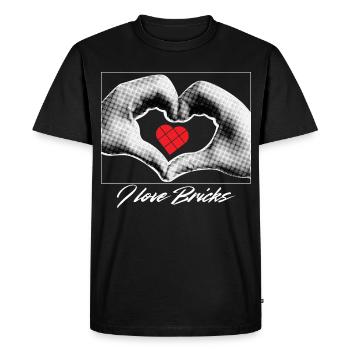 Le cœur dans les mains serrant des blocs - T-shirt Premium bio Homme - noir - Devant - Nico (187cm)