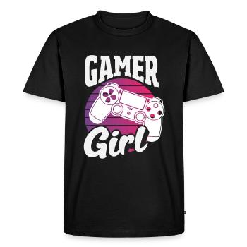 Gamer Girl Retro Controller Vintage Female Gambler - Men's Premium Organic T-Shirt - black - Front - Nico (187cm)