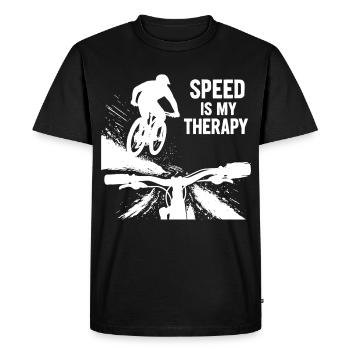 La vitesse est ma thérapie - Point de vue du saut en descente en VTT - T-shirt Premium bio Homme - noir - Devant - Nico (187cm)