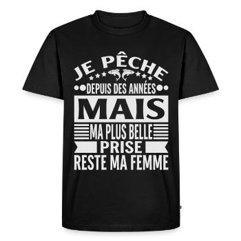 Pêche Pêcheur Cadeau humour personnalisé - T-shirt Premium bio Homme - noir - Devant - Nico (187cm)