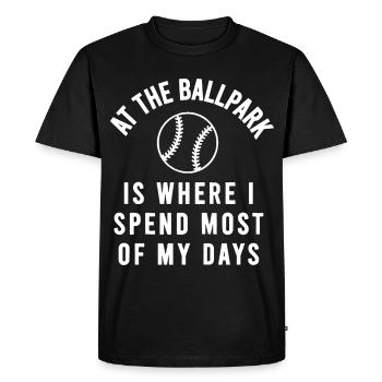 Passer mes journées au stade de baseball - T-shirt Premium bio Homme - noir - Devant - Nico (187cm)