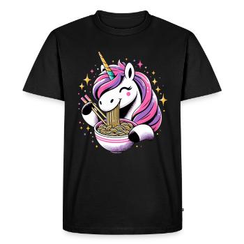 Happy Kawaii Unicorn Eating Ramen Noodles - Men's Premium Organic T-Shirt - black - Front - Nico (187cm)