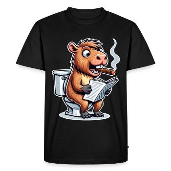 Capybara Toilet Newspaper - Men's Premium Organic T-Shirt - black - Front - Nico (187cm)