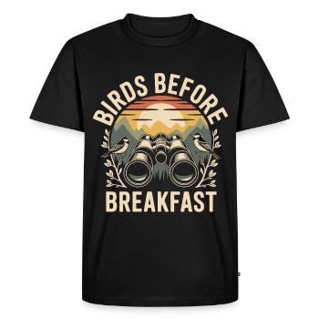 Birds Before Breakfast Retro Logo - Men's Premium Organic T-Shirt - black - Front - Nico (187cm)