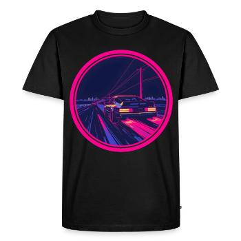 Voiture néon Cyberpunk Synthwave rétro - T-shirt Premium bio Homme - noir - Devant - Nico (187cm)