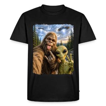 Bigfoot, Alien Rocker, Musique Rock, Main de Rock, OVNI - T-shirt Premium bio Homme - noir - Devant - Nico (187cm)