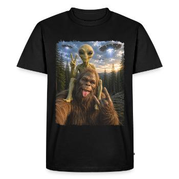 Bigfoot, Alien Rocker, Musique Rock, Main de Rock, OVNI - T-shirt Premium bio Homme - noir - Devant - Nico (187cm)