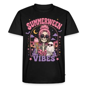 Summerween Vibes Squelette | Vacances Halloween - T-shirt Premium bio Homme - noir - Devant - Nico (187cm)
