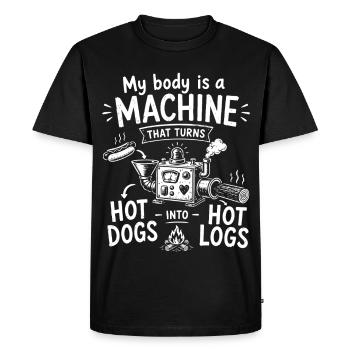 My Body Is a Machine | Retro Hot Dog Humor - Men's Premium Organic T-Shirt - black - Front - Nico (187cm)