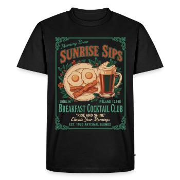Petit-déjeuner, brunch, café, pancakes, bacon, nourriture - T-shirt Premium bio Homme - noir - Devant - Nico (187cm)