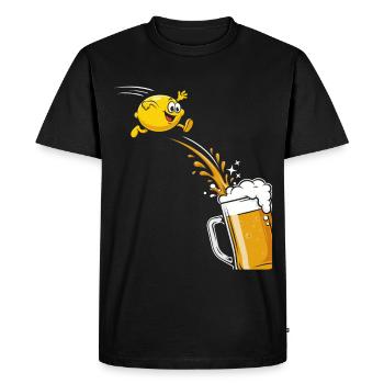 Bière Radler : citron drôle qui saute dans la chope - T-shirt Premium bio Homme - noir - Devant - Nico (187cm)