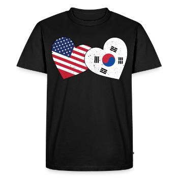 Corée du Sud et drapeau américain Coréen - T-shirt Premium bio Homme - noir - Devant - Nico (187cm)