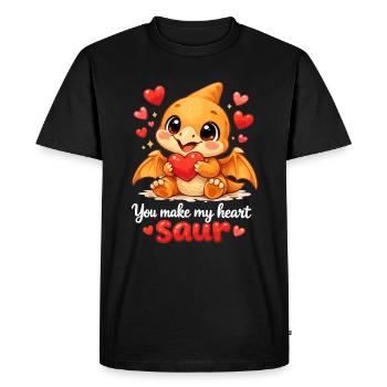 Cute Baby Dino Pterodactyl – Heart Saur Saying - Men's Premium Organic T-Shirt - black - Front - Nico (187cm)