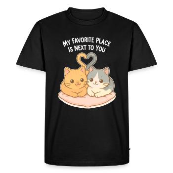 Cœur de couple de chats : mon endroit préféré - T-shirt Premium bio Homme - noir - Devant - Nico (187cm)