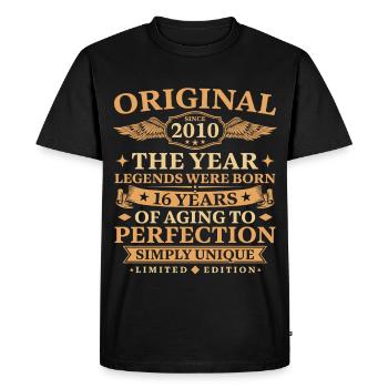 Original depuis 2010 Anniversaire 16 ans - T-shirt Premium bio Homme - noir - Devant - Nico (187cm)