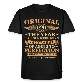 Original since 1981 Birthday 45 Years - Men's Premium Organic T-Shirt - black - Front - Nico (187cm)