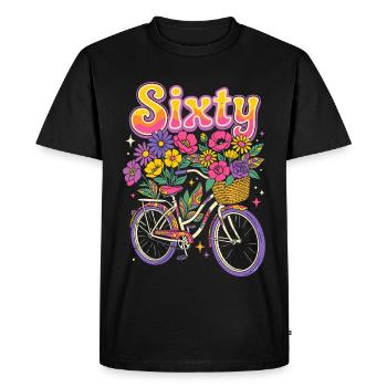 Sixty Bicycle Flowers 60th Birthday - Men's Premium Organic T-Shirt - black - Front - Nico (187cm)