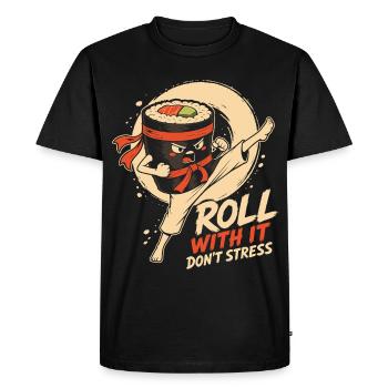 Roll With It Ninja Sushi - T-shirt Premium bio Homme - noir - Devant - Nico (187cm)