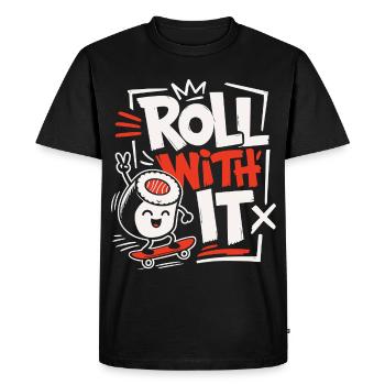Roll With It Sushi Design - T-shirt Premium bio Homme - noir - Devant - Nico (187cm)