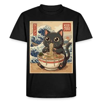Kawaii Cat Ramen Wave - Men's Premium Organic T-Shirt - black - Front - Nico (187cm)