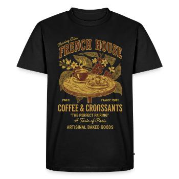 Petit-déjeuner, café, brunch, pancakes drôles, bacon, - T-shirt Premium bio Homme - noir - Devant - Nico (187cm)